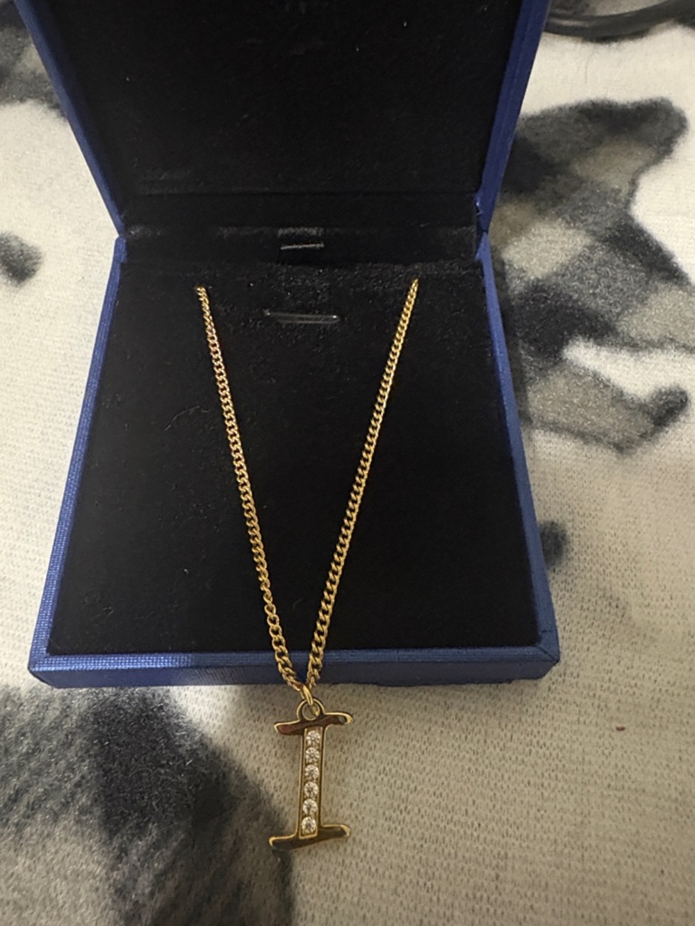 Gold tone Initial 'I' Pendant Necklace with Crystal Accents - Women Jewelry